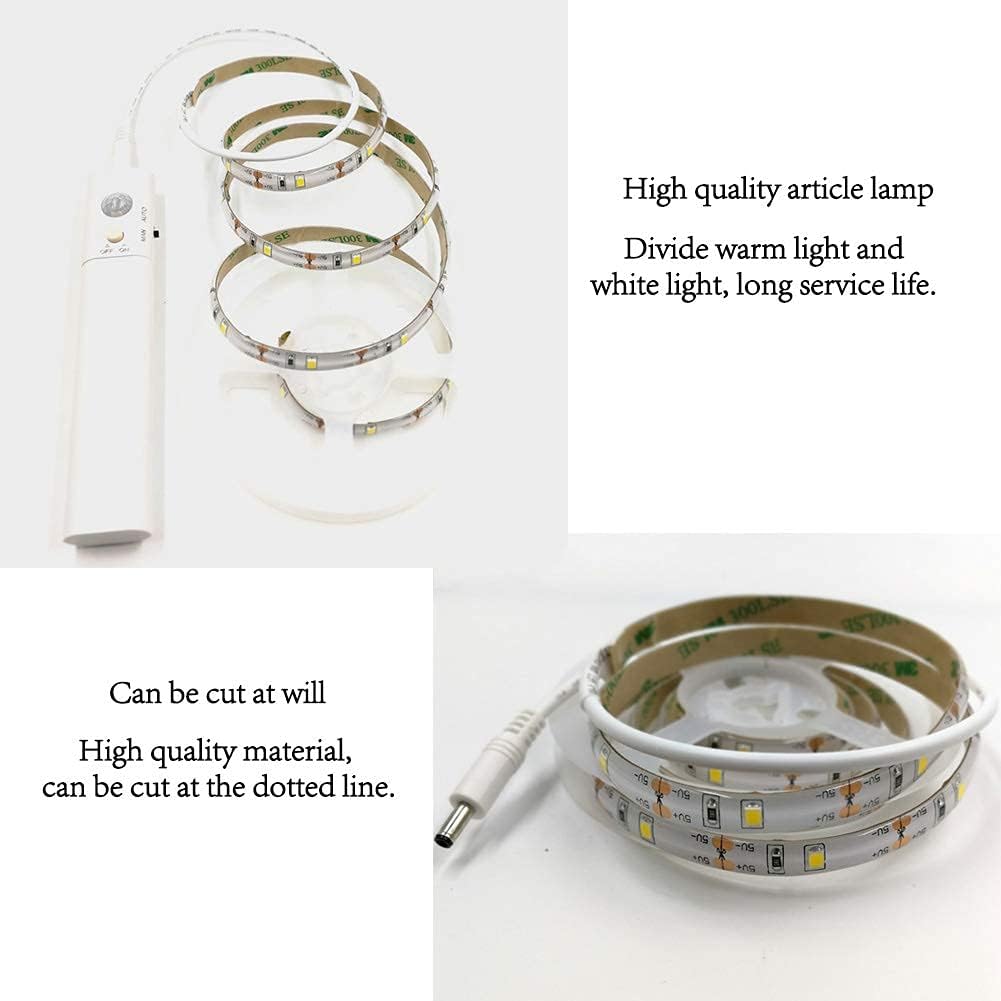 Motion Sensor Wardrobe Light, LED Flexible Soft Strip, Bed Wake Up Night Lights for Wall Closet Under Cabinet Stairs, Drawer Cupboard Bathroom, 1 Meter, warmlight