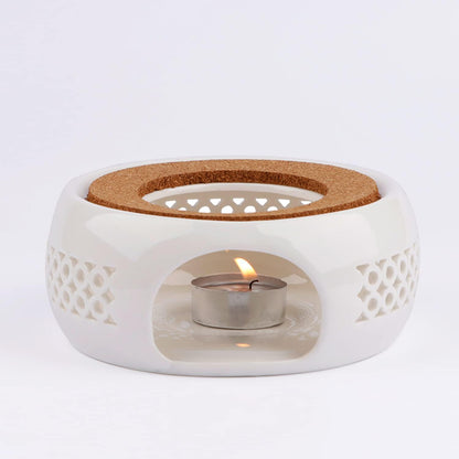 KEISSCO Teapot Warmer, Ceramic Teapot Heater with Cork Cushion Coffee Tea Warmer for Glass, Stainless Steel, Ceramic Teapot and Other Heatproof Dish Warming Use