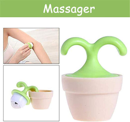2PCS Handheld Body Massager Mini Potted Plant Shaped Roller Ball Bead Relaxation Neck Foot Face Pot Desk Decor Massage Cooling for Neck (Green with White)