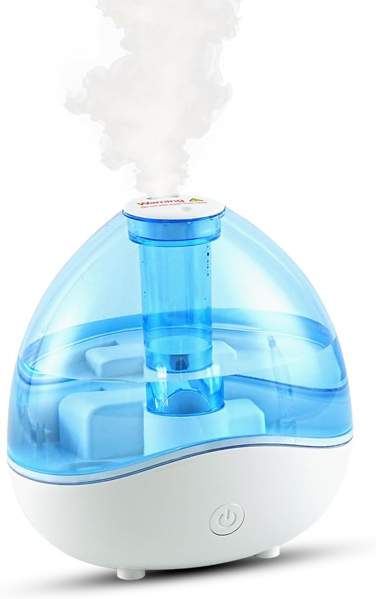 1.5L Cool Mist Humidifier for Bedroom with 360° Adjustable Nozzle, Quiet Ultrasonic Air Humidifier For Babies Nursery, Office, Indoor Plants, Auto-Shut Off,Light-Off,High and Low Mist Levels
