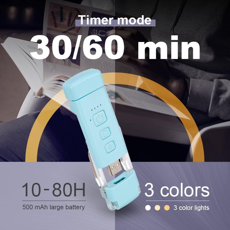 Rechargeable Book Light, Portable Clip-on LED Reading Light, 3 Amber Colors & 5 Brightness Dimmable, Compact & Long Lasting, Perfect for Book Lovers, Kids
