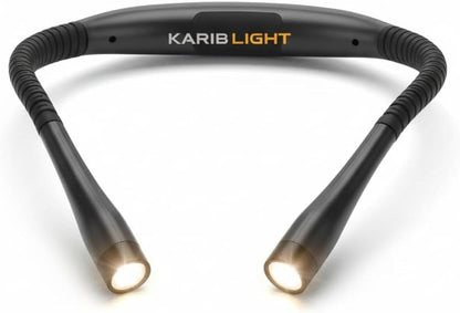 KARIB'LIGHT Rechargeable Neck Reading Light – LED Book Lamp for Bed, Blue Light Filter (Eye Care) – 1000mAh Battery, 3 Modes & Flexible Arms – Hands-Free for Knitting, Repair, Camping Hands Free