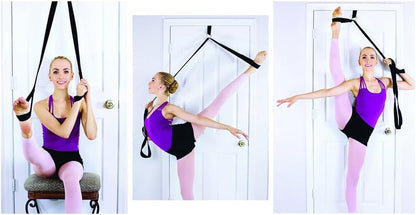 Over Door Ballet Leg Stretch Strap with Door Anchor, Black | Door Anchor Included, Metal Buckles And D-Rings, Storage Pouch, Splits And High Leg Stretches, Home Studio Gym Travel