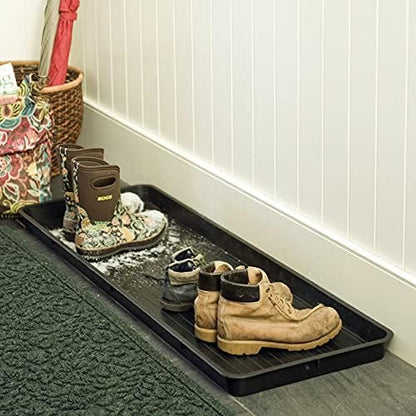 Gardeners Supply Company Large Boot Tray 2 Pack | Multi-Purpose All Weather Waterproof Indoor and Outdoor Shoes Mat Made with 100% Recycled Plastic | 46.5" L x 15.5" W and 2" Deep - Black