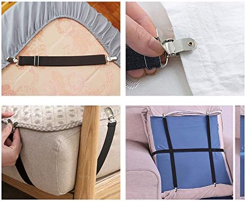 Adjustable Bed Sheet Clips, Sheet Fasteners Holder Straps and Suspender, Gripper, Extend From 21" to 80" Long Style Elastic Fasteners Bands Heavy Duty Suit for Mattress, Sofa, Couch, Recliner and More