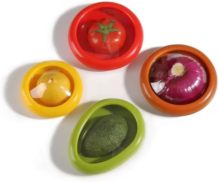 EWUVP Avocado Saver and Tomato Holder, 4pcs Reusable Storage Containers for Fridge, Fruit and Veggie Storage Container - Ideal for Avocados, Tomatoes, Apples, Garlic, Onions, and More