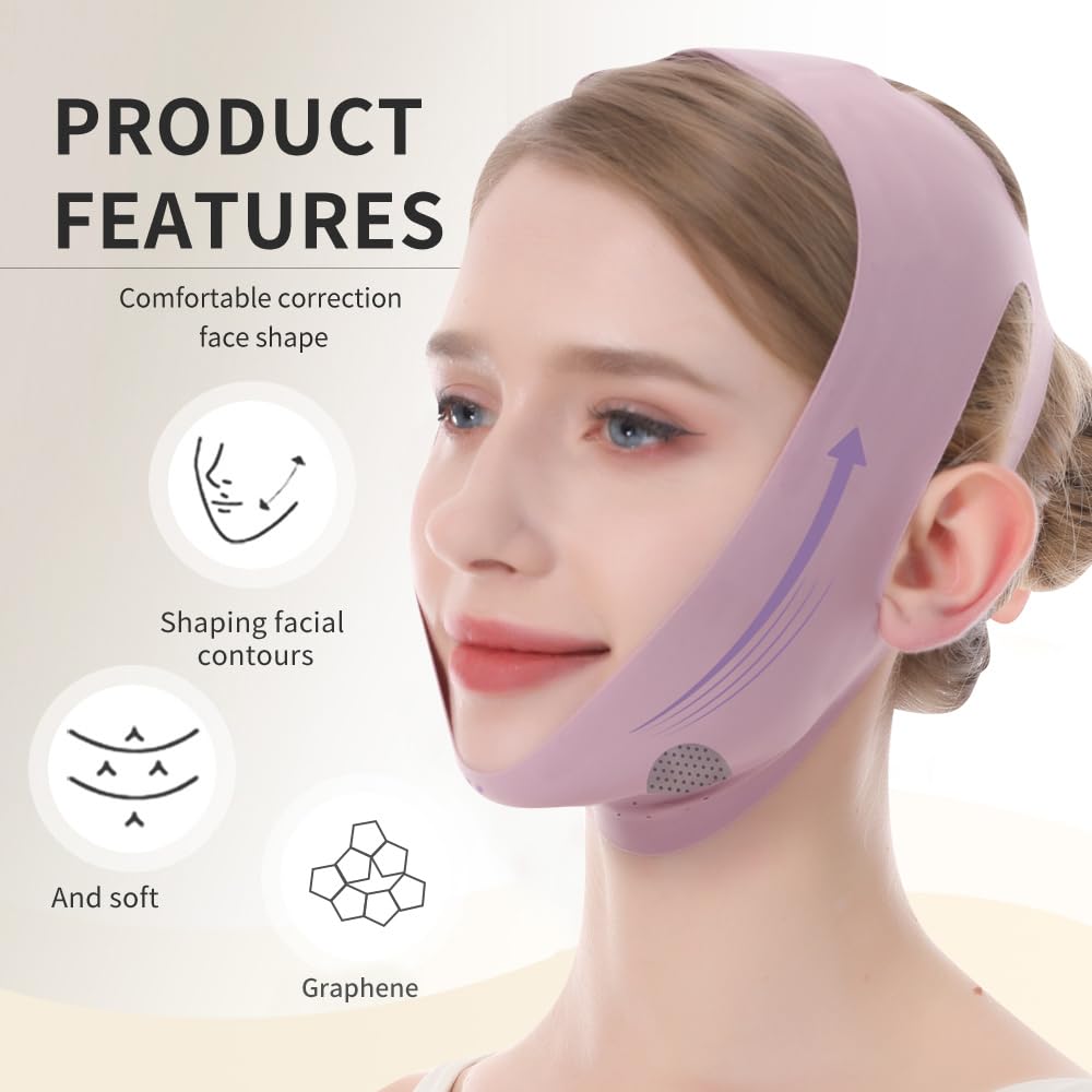 V-Line Lifting Mask, Chin Strap for Sleeping, Jawline Wrap, Medium, Pink