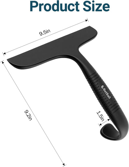 SetSail Shower Squeegee for Glass Doors,One-piece All Silicone Squeegee | Streak-Free Bathroom Squeegee for Shower Glass Window Mirror Tile Wall, Built-in Hook, Ergonomic Grip, Black（9.5-inch）