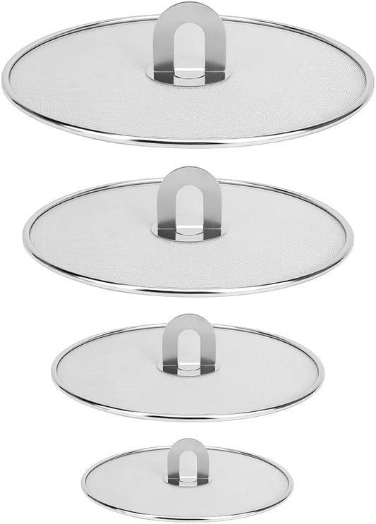 4 Pack Stainless Steel Grease Splatter Screen Set - 13"/11.4"/10"/8.2" Frying Pan Splatter Guard with Fold-Flat Knob, Kitchen Oil Splatter Shield for Safe Cooking