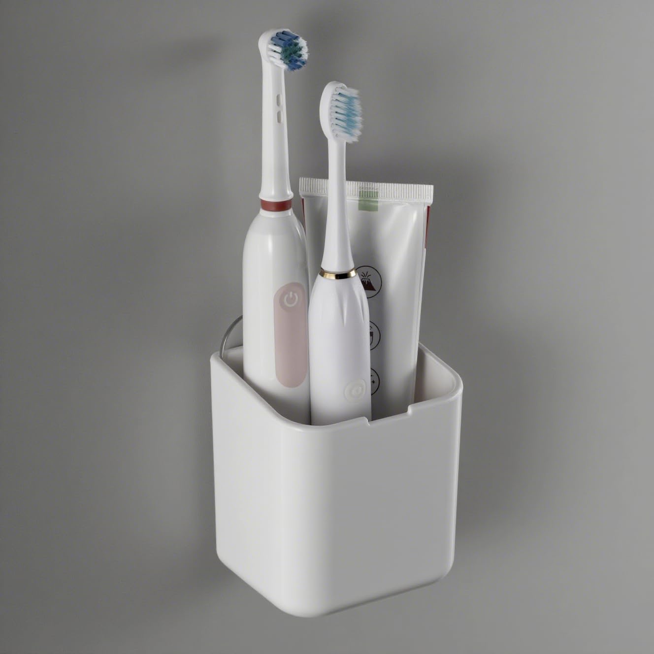 Toothbrush Holders for Bathroom - Detachable Divided Design, Drawer Drainage Tray, Adhesive Wall-Mounted/Countertop Dual-Use, Large Capacity Organizer for Bathroom/Kitchen/Office, Easy Install (Clear)
