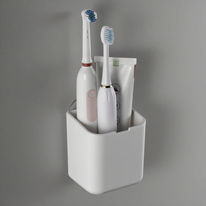 Toothbrush Holders for Bathroom - Detachable Divided Design, Drawer Drainage Tray, Adhesive Wall-Mounted/Countertop Dual-Use, Large Capacity Organizer for Bathroom/Kitchen/Office, Easy Install (Clear)