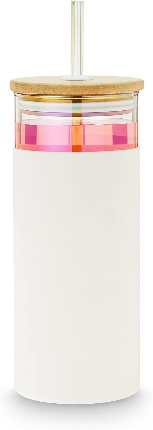 Pinky Up Blair Travel Tea Infuser Mug, Double Walled Insulated Travel Tumbler with Loose Leaf Tea Strainer, Travel Coffee Mug, Keeps Drinks Hot or Cold, 16 oz, White Leaf