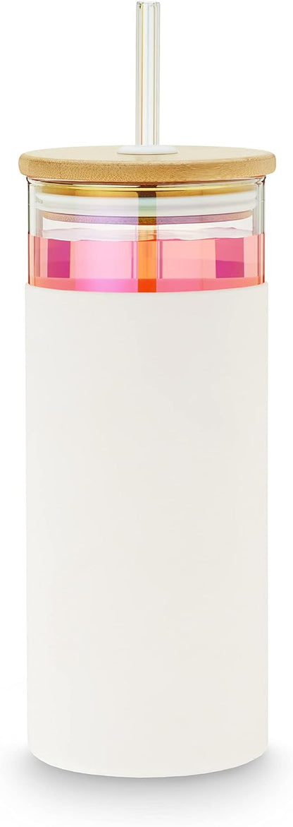 Pinky Up Blair Travel Tea Infuser Mug, Double Walled Insulated Travel Tumbler with Loose Leaf Tea Strainer, Travel Coffee Mug, Keeps Drinks Hot or Cold, 16 oz, White Leaf