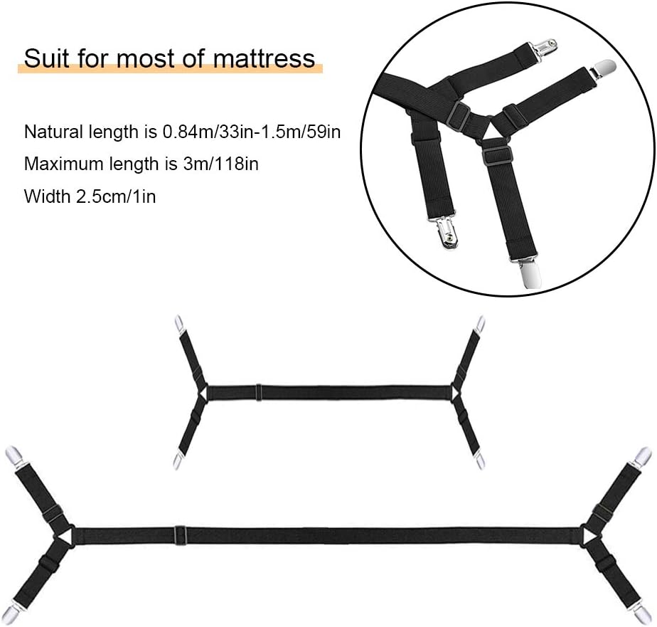 8Pcs Adjustable Bed Sheet Straps Clips, Elastic Mattress Sheet Fasteners Holder and Suspenders, Grippers to Hold Sheet, Mattress, Sofa, Couch, Table Cloth, Recliner Ironing Board Cover and More