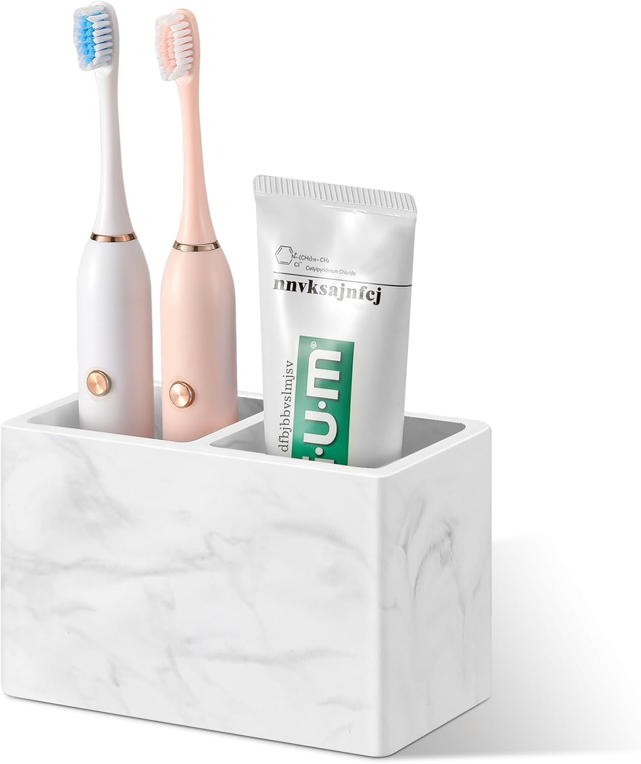 Luxspire Diatomite Toothbrush Holder, 2 Slots, Marble White | Fast Drying, Diatomaceous Earth, Electric Tooth Brush and Toothpaste Organizer, For Bathroom Kitchen Vanity Countertop