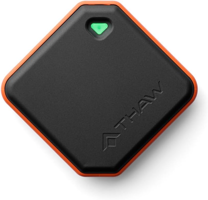 THAW Rechargeable Mini Hand Warmer | Double-Sided Heating, Up to 4 Hours, Rechargeable USB-C, Durable Impact-Resistant Construction, Integrated LED Light