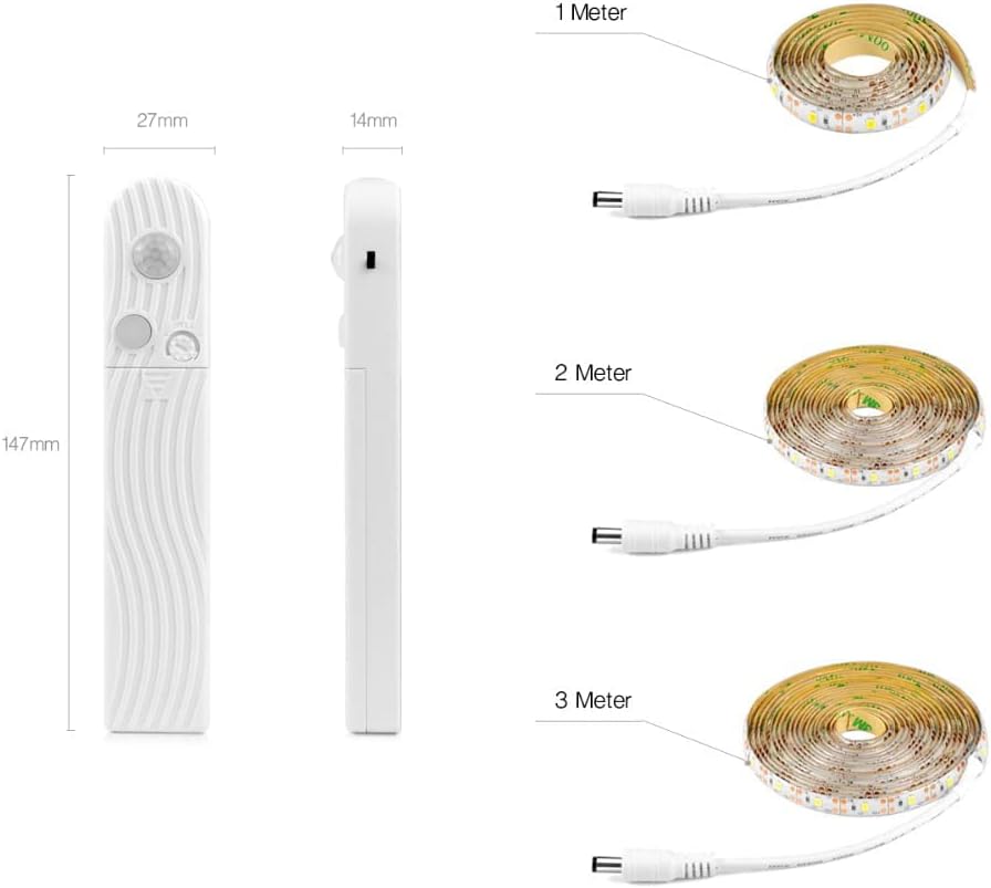 LED Under Cabinet Lighting Motion Sensor 9.84Ft Four Modes Bed Stairs Wardrobe Lamp Tape,Waterproof 5V USB LED Closet Night Strip Light (3M, Warm White)