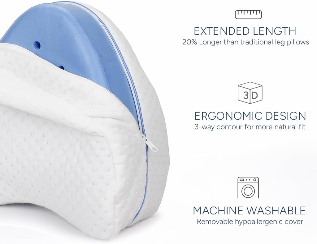 Contour Legacy Cool Leg & Knee Foam Support Pillow for Side Sleepers Soothing Relief for Back, Hips, Knees, Joints, Nerves & Muscles