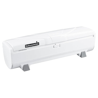 Restaurantware-Chef 101 Food Wrap Dispenser with Cutter, 1 Refillable Cling Wrap Dispenser - Fits 12” to 18” x 1000’ Rolls, Press Down and Cut, White Plastic Aluminum Foil, Sharp Blade