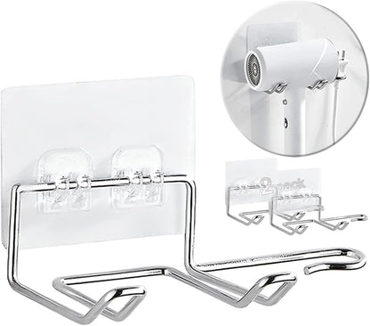 2 Pack Hair Dryer Holder, Wall Mount Self Adhesive Waterproof Blow Dryer Rack Storage Organizer Hanger, Compatible with Dyson and Most Hair Blower Appliance, Brush, Curling Iron, Straightener