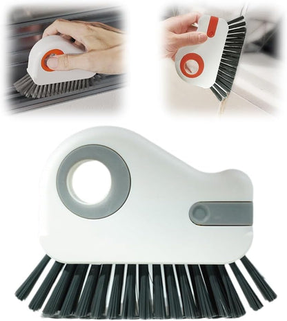2 in 1 Groove Cleaning Brush, Window Track Cleaner Brush with Hidden Scraper, Crevice Cleaning Brush for Sliding Door Track, Window Sill, Narrow Gaps, Kitchen & Bathroom Cleaning Tool (White)