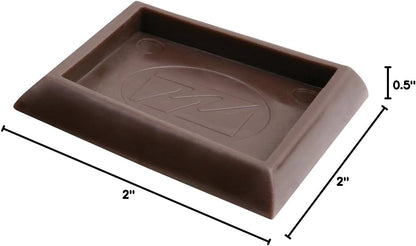 SoftTouch 2" Square Reusable Furniture Caster Cups for Couches, Chairs, Tables on Carpet or Hard Surfaces, Furniture Wheel Caster Cups with Vinyl Base, Set of 4, Brown
