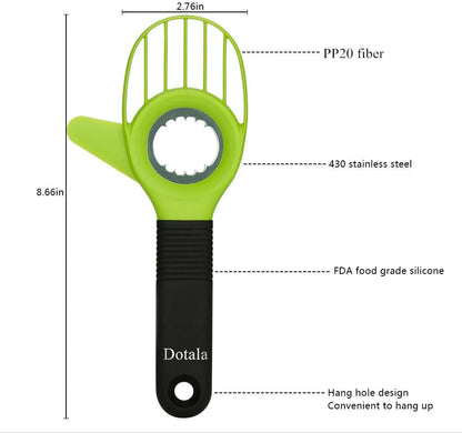 3 in 1 Avocado Slicer Tool and Saver Keeper,Avocado Pit Remover and Cutter as knife peeler scoop with Comfort-Grip Handle (Green-(Slicer+Saver))
