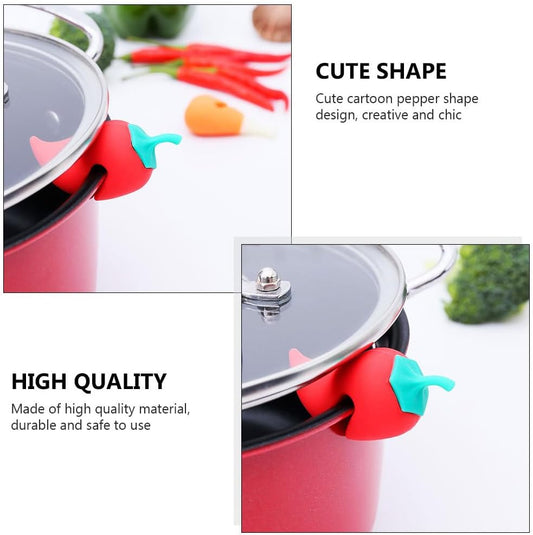 ABOOFAN Silicone Pot Lid Lifter Set of 2 Cute Pepper Shape Spill Stopper and Steam Release Tool for Kitchen Cooking and Boiling Pots