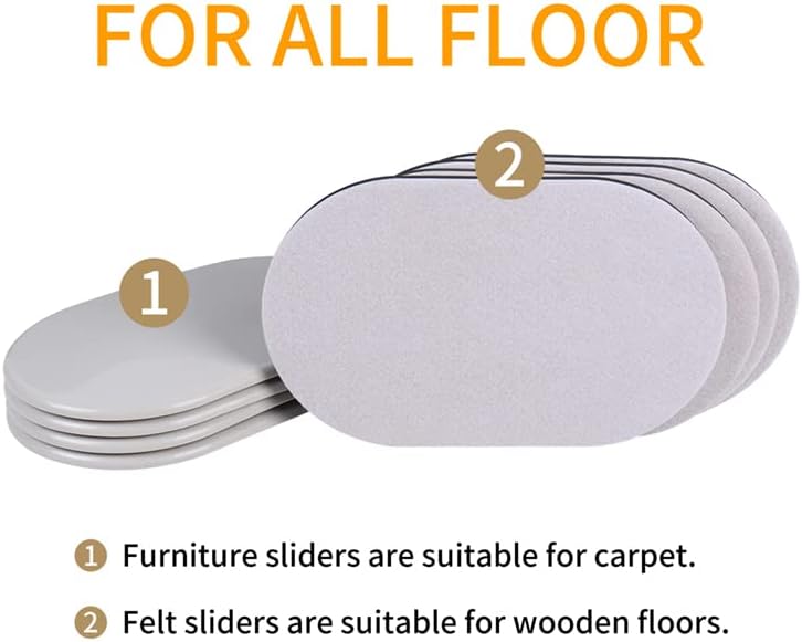Ezprotekt Large Furniture Sliders for Carpet and Hardwood Floors, 8 Pack 9-1/2" x 5-3/4" Reusable Oval Heavy Duty Furniture Moving Pads, 4 Pcs Hard Floor Felt Sliders+4 Pcs Carpet Sliders (Beige)