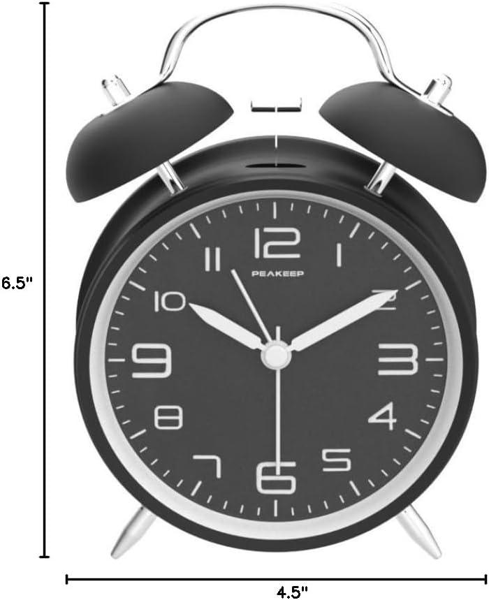 Peakeep Loud Alarm Clock for Heavy Sleepers Adults, Metal 4.5 Inches | Twin Bell Battery Operated Analog Alarm Clocks for Bedrooms Kids' Room Decoration (Jewel Blue)