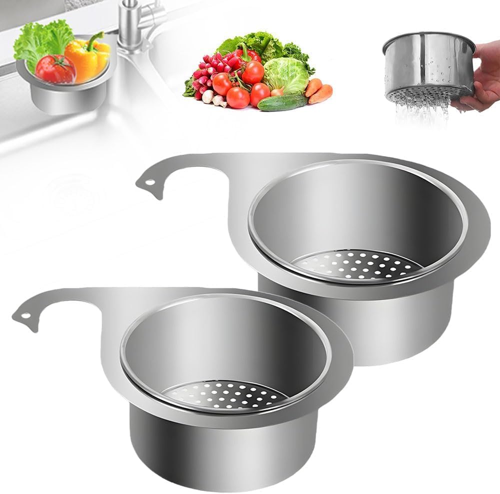 Drain Basket for Kitchen Sink, Stainless Steel Swan Sink Strainer Basket, Multifunction Hanging Sink Strainer Colander Drain Basket Quick Drain Kitchen Tools for Hanging Filter Basket Food Waste (1)