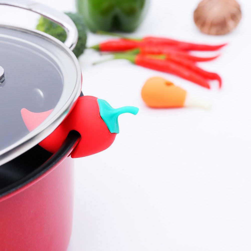 ABOOFAN Silicone Pot Lid Lifter Set of 2 Cute Pepper Shape Spill Stopper and Steam Release Tool for Kitchen Cooking and Boiling Pots