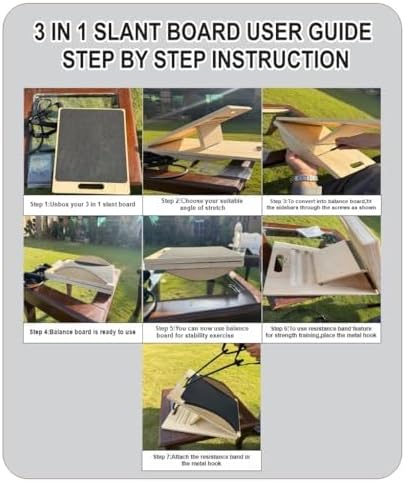 3-in-1 Portable Wooden Slant Board for Calf Stretching - Calf Stretcher & Incline Board Convertible to Balance Board + Resistance Band - 5 Angles, Anti-Slip Squat Wedge for Squats, Plantar Fasciitis, Achilles & Physical Therapy