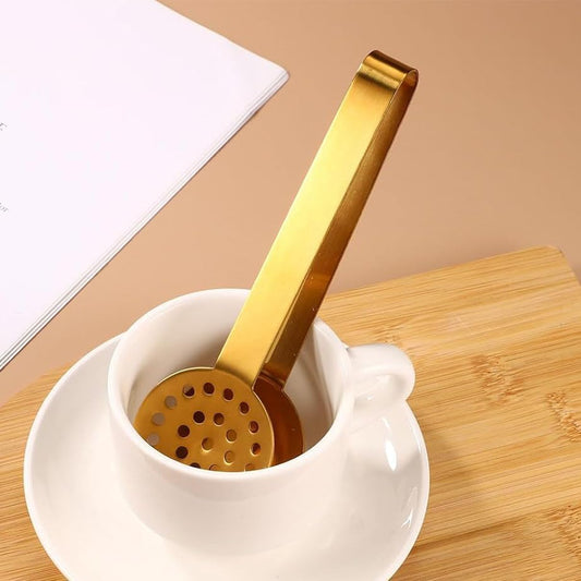 Tea Bag Squeezer (2-Pack), Stainless Steel Round Tea Bag Squeezer Tongs, Metal Strainer Gripper Picker Tea Spoon, Tea Accessories for Tea Drinkers (Gold)