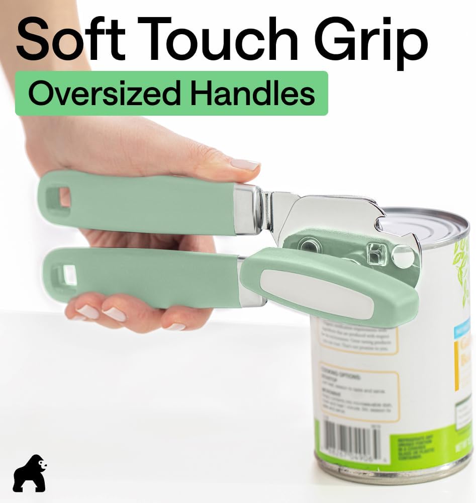 GORILLA GRIP Original Model Stainless Steel Smooth Edge Manual Can Opener and Bottle Openers, US Designed, Comfortable Handle, Oversized Handheld Turn Knob, Multifunctional Kitchen Tool, Gray