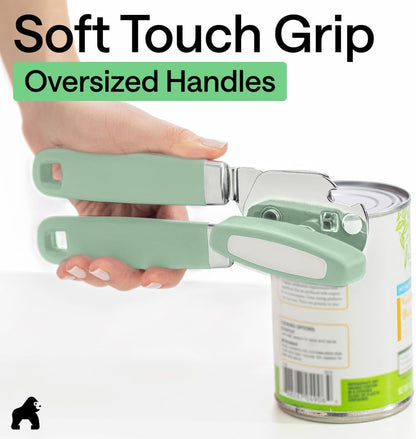 GORILLA GRIP Original Model Stainless Steel Smooth Edge Manual Can Opener and Bottle Openers, US Designed, Comfortable Handle, Oversized Handheld Turn Knob, Multifunctional Kitchen Tool, Gray