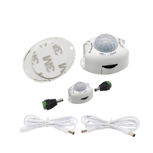 PIR Motion Sensor Light Switch 5V 12V DC Movement Activated Timer Switch ON Off for LED Strip Under Bed Lamp(Male to Male Wire)