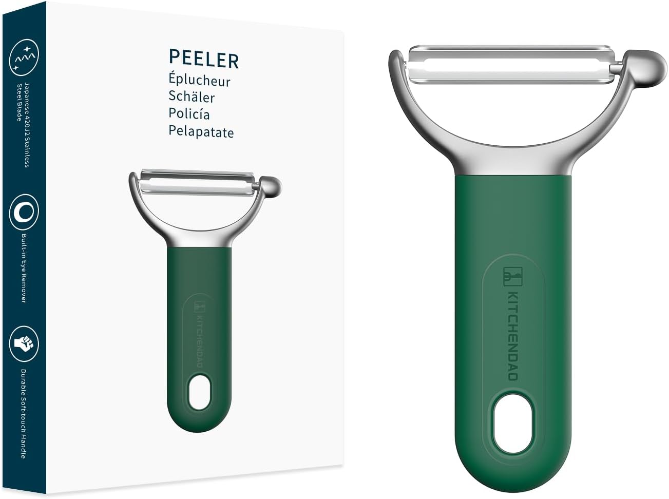 KITCHENDAO Swivel Vegetable Potato Peeler for Kitchen, Japanese Stainless Steel Sharp Blade, Heavy Duty Die-cast Construction Y Peeler, Built-in Eye Remover, Soft-touch Handle, Dishwasher Safe, Black