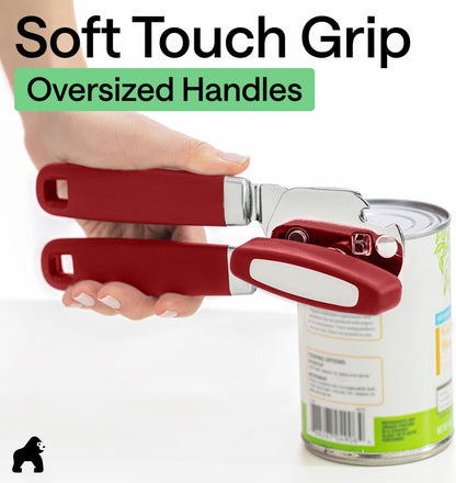 GORILLA GRIP Original Model Stainless Steel Smooth Edge Manual Can Opener and Bottle Openers, US Designed, Comfortable Handle, Oversized Handheld Turn Knob, Multifunctional Kitchen Tool, Gray