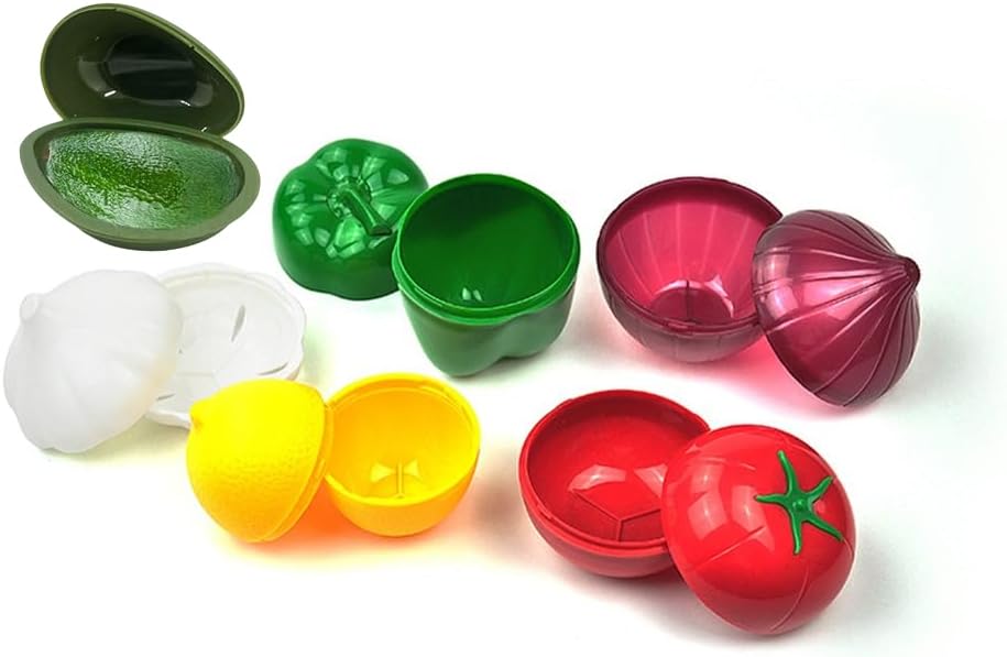 XIYUAN 6PCS Fruit and Vegetable Shaped Food Saver Reusable Sealed Crisper For Pepper Saver, Avocado Onion Garlic Tomato and Lemon Keeper,Refrigerator Vegetable Crisper Food Storage Containers Holder
