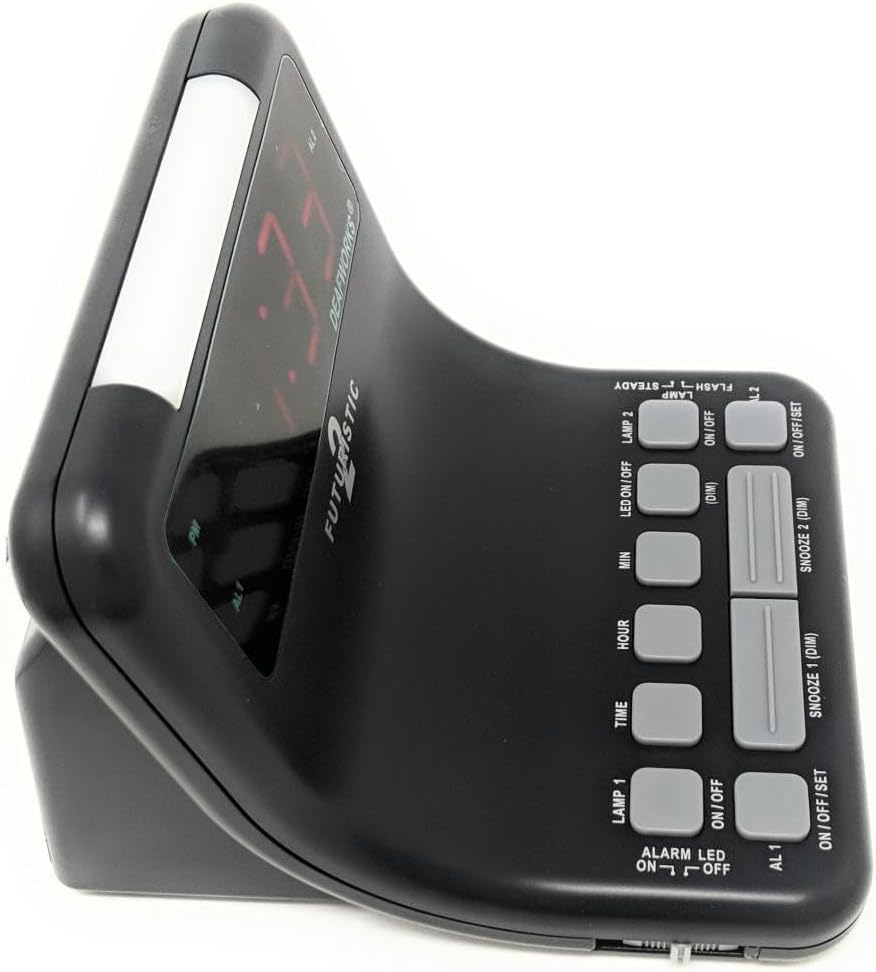 Futuristic 2 Silent Alarm Clock with Bright Flashing LED Lights for Deaf, Hard of Hearing, Heavy Sleepers | Dual Alarms, Built-in USB Chargers | Wake Up Gently