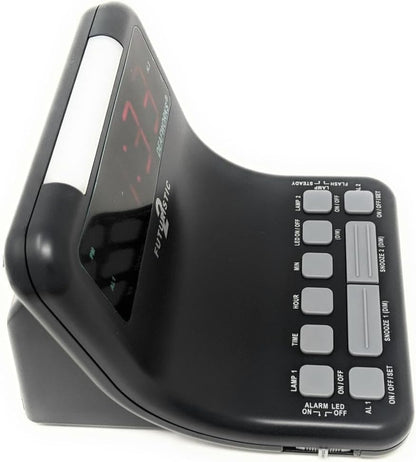 Futuristic 2 Silent Alarm Clock with Bright Flashing LED Lights for Deaf, Hard of Hearing, Heavy Sleepers | Dual Alarms, Built-in USB Chargers | Wake Up Gently