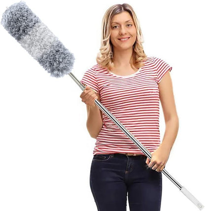 Cobweb Duster with Extension Pole 100 inches, Dusters for Cleaning with 2 Duster Heads, Washable Microfiber Feather Duster for Cleaning Ceiling Fan, High Ceiling, Blinds, Furniture & Cars