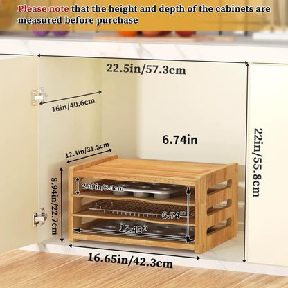 4 Tier Rubber Wooden Tray Dividers for Cabinets, Cookie Sheet Organizer | Heavy Weight, Premium Wood, Multiple Sizes, Saving Space, Vertical Tray Dividers for Storing pans, Baking tray, Cutting Board