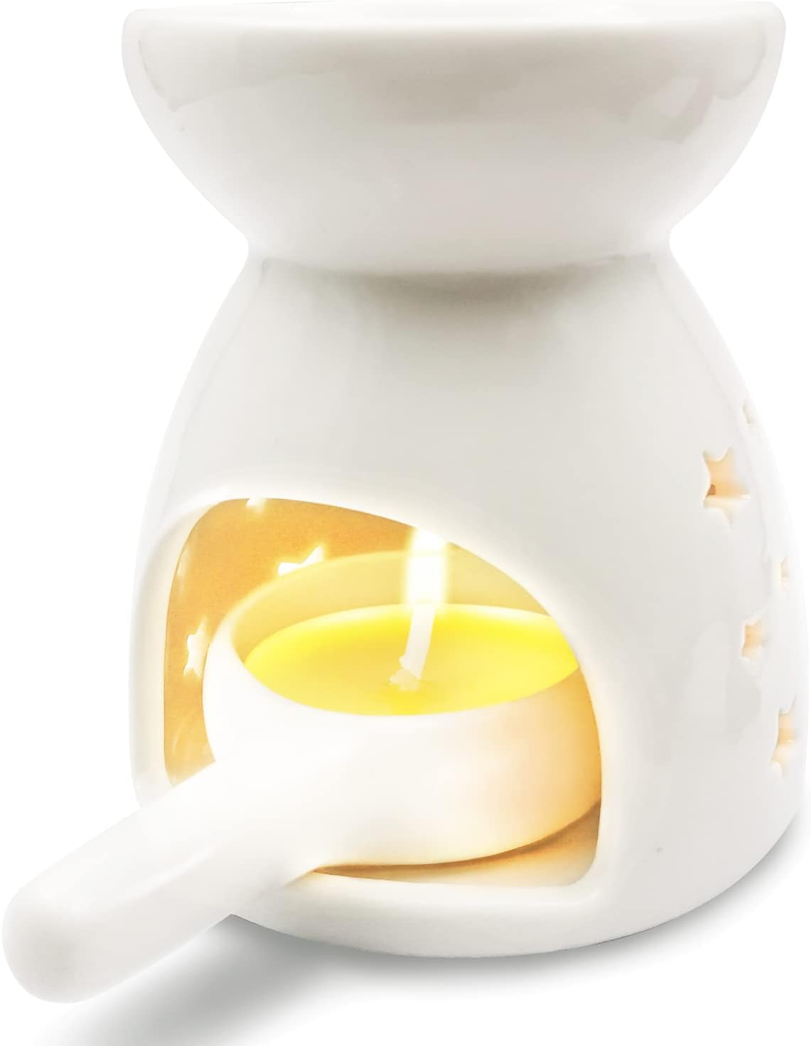 Ceramic Tea Light Candle Holder, Oil Burner for Scented Oil, Tealight Wax Warmer Decoration for Bedroom,Living Room,Balcony,Patio Tabletop Star Birthday Wedding Gift