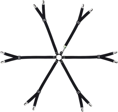 Bed Sheet Straps Adjustable,Metal Fasteners,6 Sides for Full,Queen,King Twin,Any Size Bed (Black)