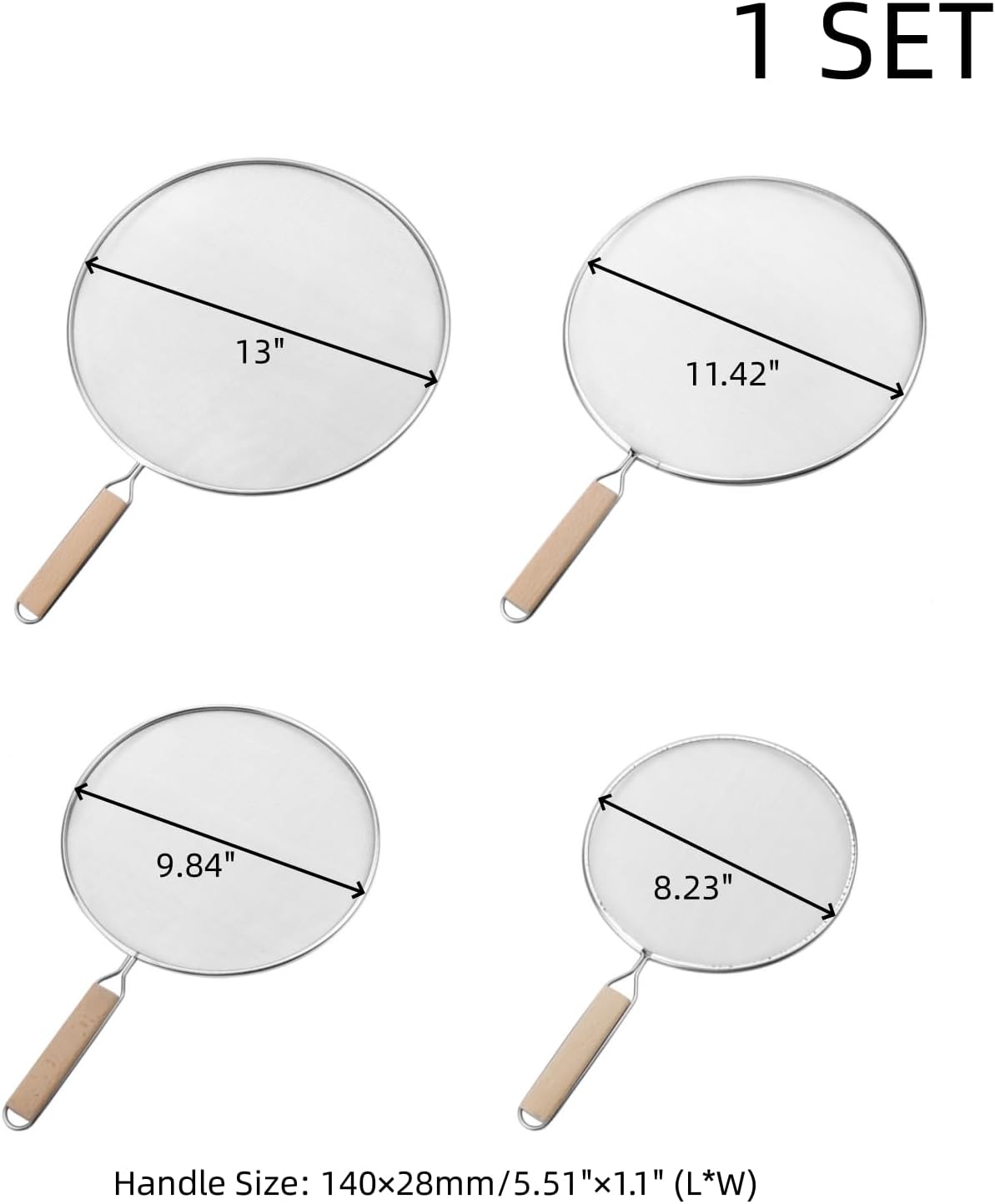 Oedema Set of 4 Splatter Screen Stainless Steel Grease Splatter Guard | 13"/11.42"/9.84"/8.23", Fine Mesh Splatter Screen, for Frying Pan, Skillet, Pot