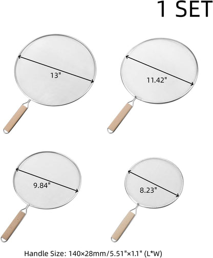 Oedema Set of 4 Splatter Screen Stainless Steel Grease Splatter Guard | 13"/11.42"/9.84"/8.23", Fine Mesh Splatter Screen, for Frying Pan, Skillet, Pot