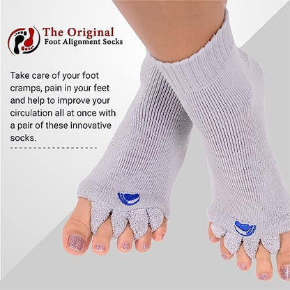 Socks Toe Alignment & Rock Mat for Feet Reflexology Kit | Foot Care Holiday Gift with Medium Toe Separator Socks for Bunions & Reflexology Foot Massage Mat for Relaxation (Medium)