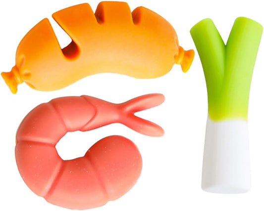 Garneck 3pcs Silicone Lid Lifter and Overflow Preventer Unique Kitchen Pot Edge Clip Multi-function Spill Stopper for Pots Sausage Shrimp and Onion Shapes Practical Cooking Tool